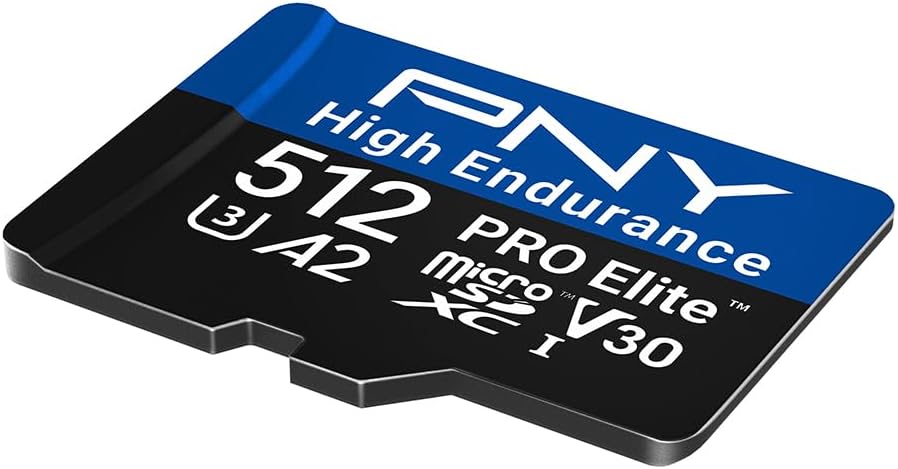 PNY 512GB PRO Elite™ High Endurance C10 U3 V30 A2 microSDXC – Up to 137.6K Continuous Recording Hours, Up to 100/90MB/s Read/Write, 4K UHD, Full HD, UHS-I, Surveillance, Home Security, Dash Cam