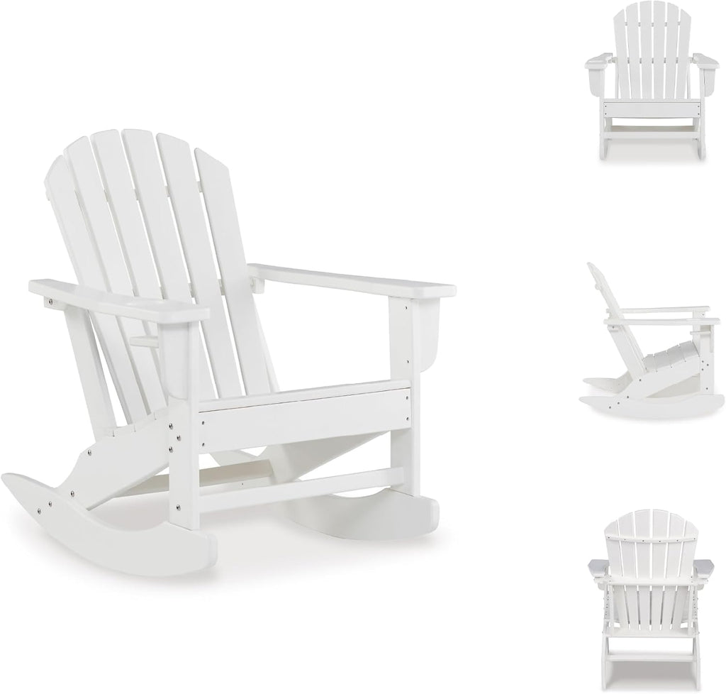 Signature Design by Ashley Sundown Treasure Cottage Weather Resistant Outdoor Rocking Chair with 1 Cup Holder, White