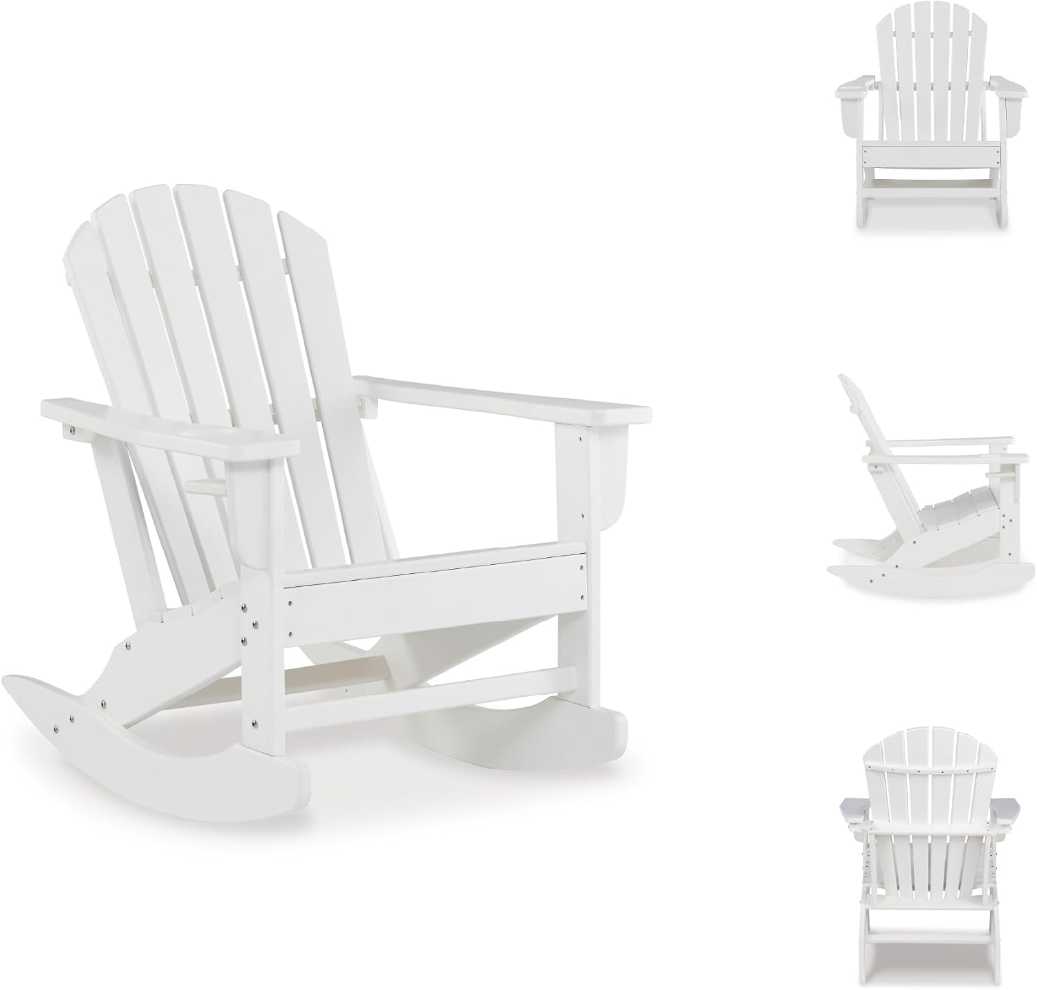 Signature Design by Ashley Sundown Treasure Cottage Weather Resistant Outdoor Rocking Chair with 1 Cup Holder, White