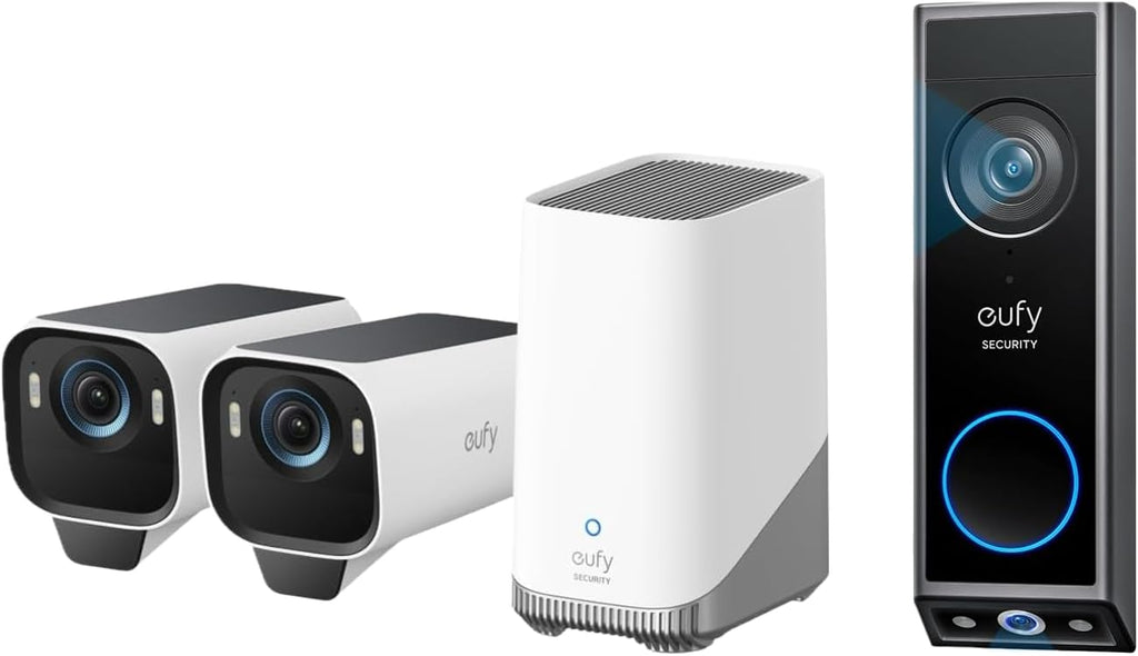 eufy Security eufyCam S3 Pro 2-Cam Kit + Video Doorbell E340,Solar Camera Outdoor Wireless, MaxColor Night Vision, 4K Security Camera with Solar Panel, Dual Cameras with Delivery Guard