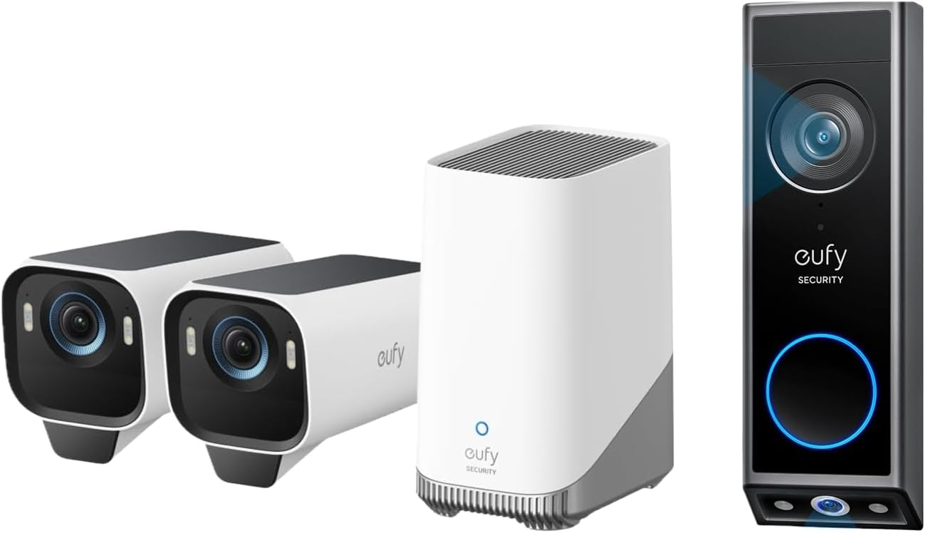 eufy Security eufyCam S3 Pro 2-Cam Kit + Video Doorbell E340,Solar Camera Outdoor Wireless, MaxColor Night Vision, 4K Security Camera with Solar Panel, Dual Cameras with Delivery Guard
