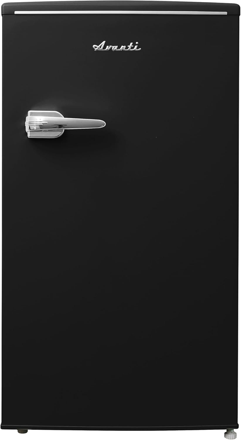 Avanti Mini Fridge Retro Design Compact Refrigerator for Home Office or Dorm, Features Single Door Removable Glass Shelves Manual Defrost and Mechanical Adjustable Temp Control, 3.0-Cu.Ft, Black