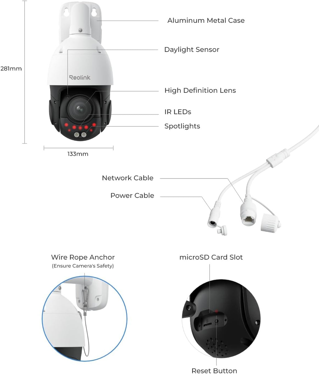 REOLINK 4K UHD PoE PTZ Camera for Outdoor Security, 360° Pan & 90° Tilt for Auto Tracking, 5X Optical Zoom and 3D Zoom, AI Detection, Color Night Vision, 24/7 Recording, 2 Way Talk, RLC-823S1