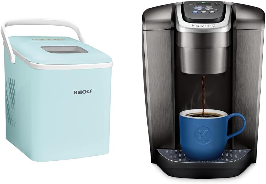 Igloo Automatic Self-Cleaning Portable Electric Countertop Ice Maker Machine with Handle, 26 Pounds in 24 Hours, 9 Ice Cubes Ready in 7 Minutes & Keurig K-Elite Single-Serve K-Cup Pod Coffee Maker