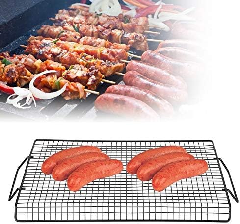 Iron Non-Stick BBQ Barbecue Mesh Handle Rack Barbecue Mesh Grill Net for Outdoor BBQ Party Camping BBQ Mesh
