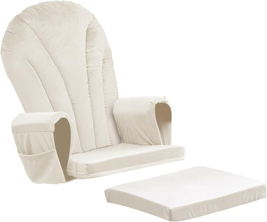 ANMINY 5pcs Glider Rocker Replacement Cushions Set - Thickened Velvet Glider Rocking Chair Cushions with 29 inch High Backrest & Side Pockets for Indoor Nursery, Washable & Non Slip, Beige