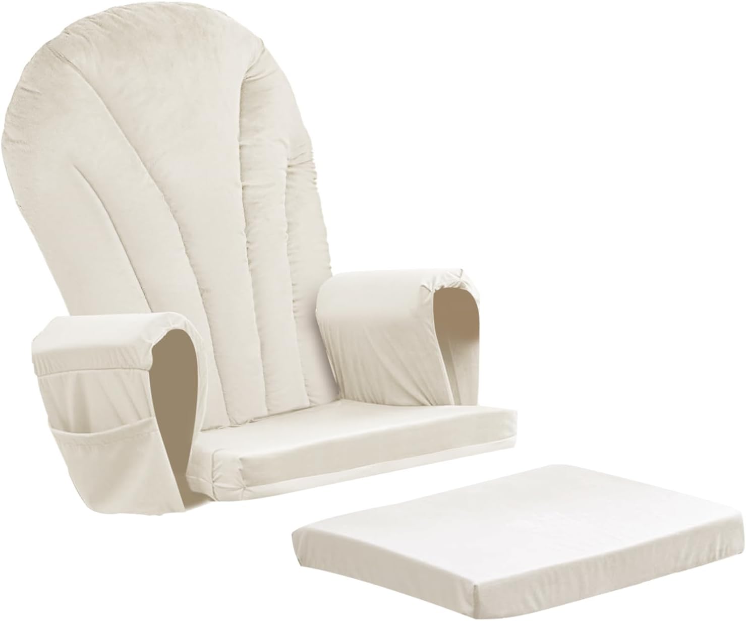 ANMINY 5pcs Glider Rocker Replacement Cushions Set - Thickened Velvet Glider Rocking Chair Cushions with 29 inch High Backrest & Side Pockets for Indoor Nursery, Washable & Non Slip, Beige