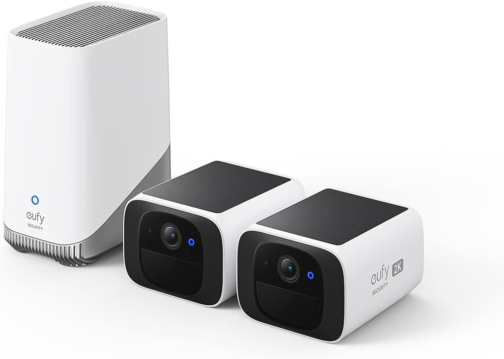 eufy Security S220 SoloCam 2-Cam Pack with Homebase 3, Solar Security Camera, Wireless Outdoor Camera, Continuous Power, 2K Resolution, Wireless, 2.4 GHz Wi-Fi, No Monthly Fee, HomeBase 3 Compatible