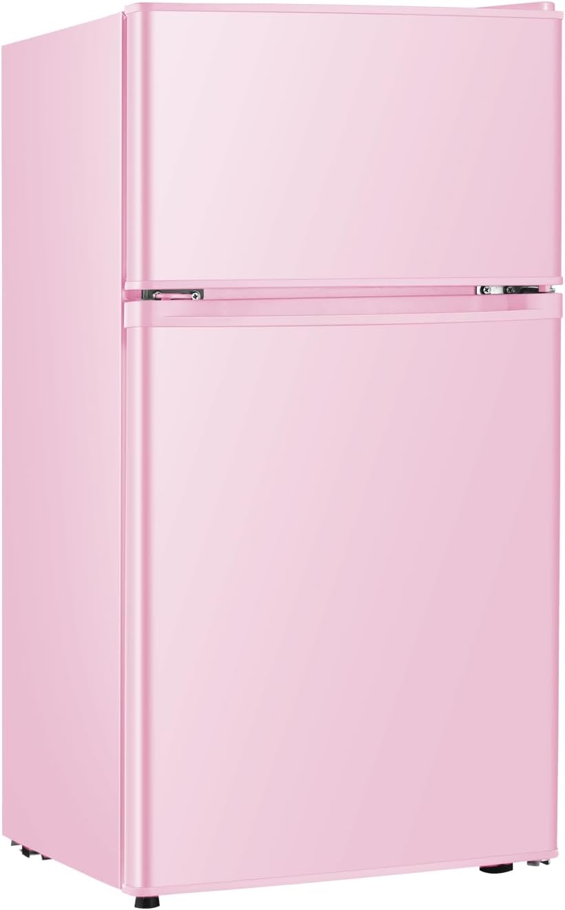 HAILANG Mini Fridge With Freezer,3.2 Cu.Ft Compact Refrigerator,Mini Refrigerator With 2 Doors For Bedroom,Office,Kitchen,Apartment,Dorm(pink)