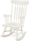 Giantex Outdoor Wood Rocking Chair - Patio Rocking Chair with Solid Rubber Wood Frame, Slat Back, Outside & Indoor Rocker for Garden, Poolside, Balcony, Backyard, Lawn, Front Porch Rocker, White