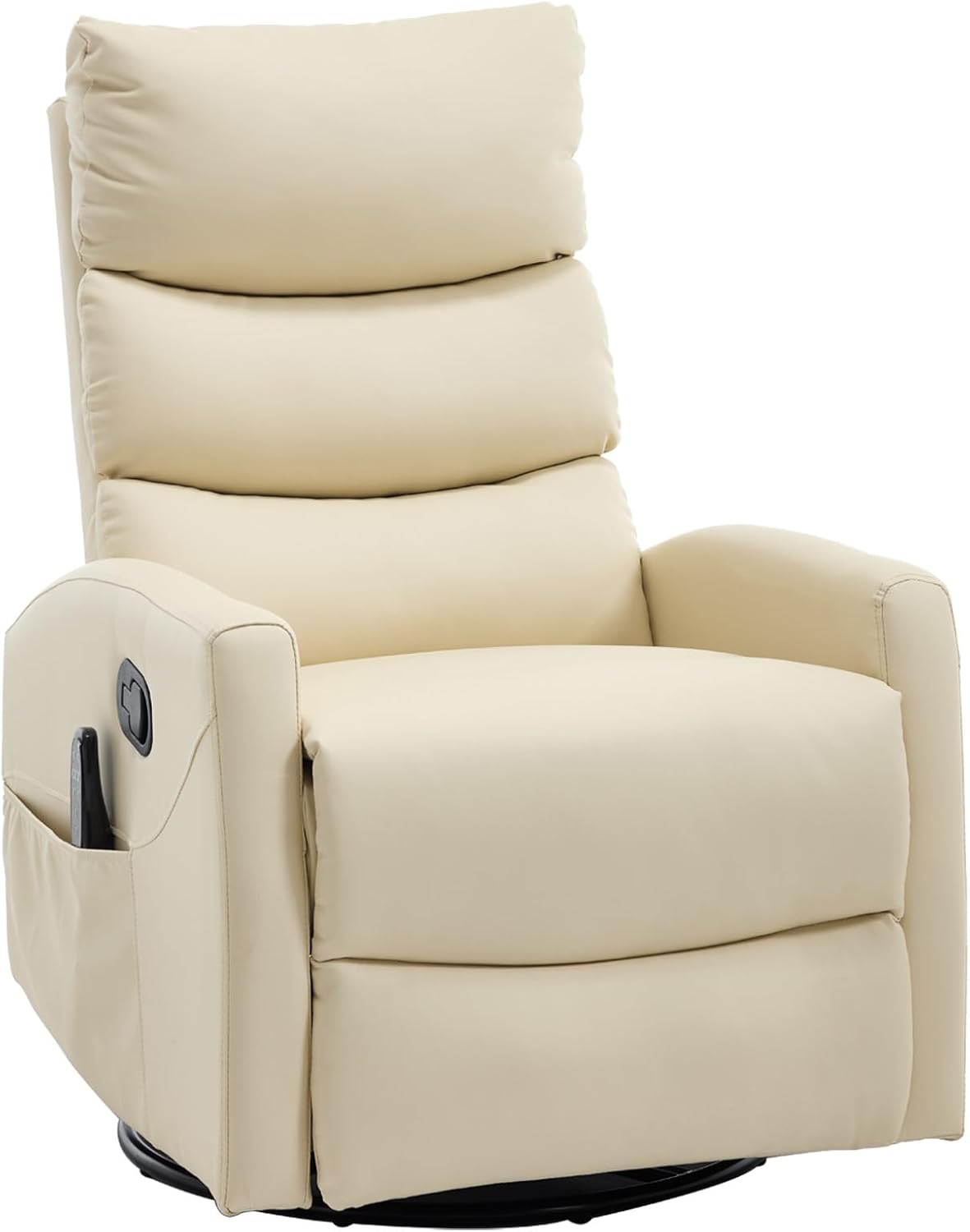 PELUMY 360° Swivel Rocker Recliner with Heat & Vibration Massage, Glider Rocking Chair for Adults, Compact Recliner for Living Room, Small Spaces, Nursery, Bedroom (Breathable Leather, Creamy Beige)