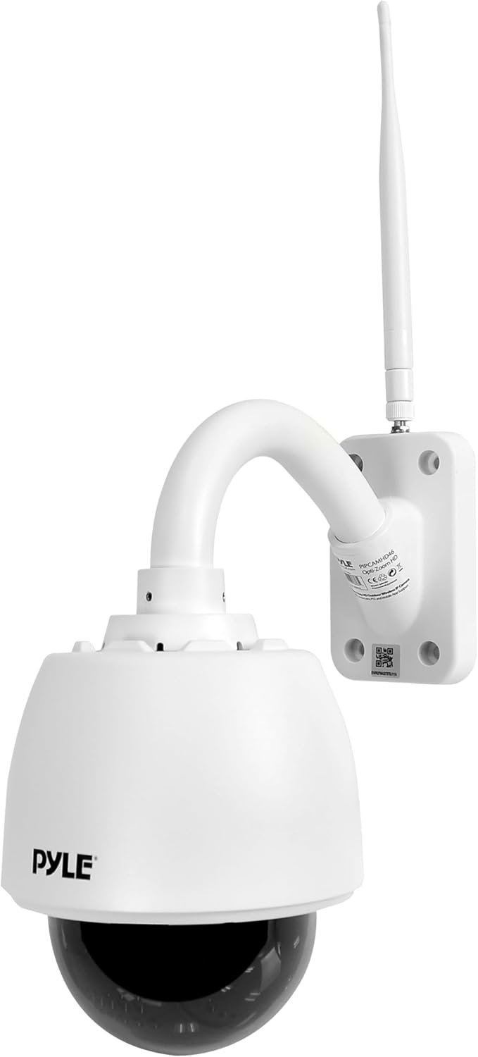 Pyle Outdoor IP Camera Optical Zoom, HD 960p with 32g SD Storage, Weatherproof Wireless WiFi Home Security Surveillance, Outdoor PTZ Pan Tilt Dome and 4X Zoom, Smartphone App Monitoring