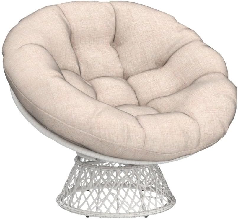 Bme 40' Ergonomic Wicker Papasan Chair with Soft Thick Density Fabric Cushion, High Capacity Steel Frame, 360 Degree Swivel for Living, Bedroom, Reading Room, Lounge