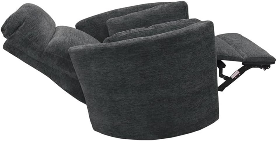 Pemberly Row Polyester Fabric Power Swivel Glider Recliner in Black with USB Charging Ports and 2 Comfort Pillows for Living Room
