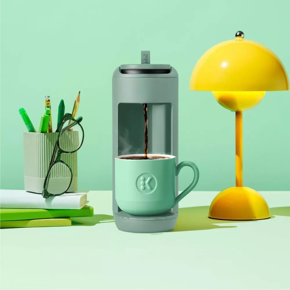 KeurigK Mini Mate Single Serve KCup Pod Coffee Maker – Compact Coffee Machine for Small Spaces, Quick Brew, Travel-Friendly, Removable Drip Tray, Energy Efficient (Glamping Green)