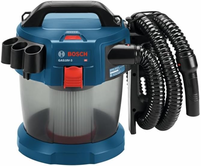 BOSCH GAS18V-3N 18V Cordless Wet Dry Vacuum, 2.6 Gallon Portable Shop Vac & Dust Extractor with HEPA Filter (Bare Tool)