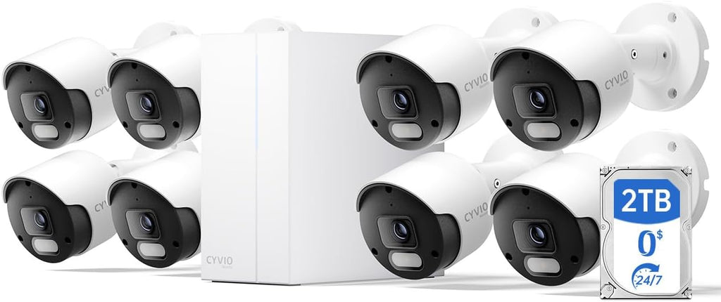 4K PoE Security Camera System, 8pcs 8MP PoE Wired Cameras Outdoor with AI Detection, Color Night Vision, IP67 Waterproof, No Subscription, H.265 4K 8CH NVR with 2TB HDD for 24-7 Recording(N2838)
