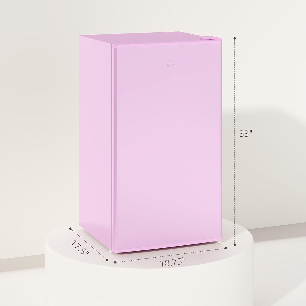 HOMCOM 3.2 Cu.Ft Mini Fridge with Freezer, Compact Refrigerator with Adjustable Thermostat, Shelf and Single Reversible Door for Bedroom, Dorm, Home Office, Energy Efficient, Pink