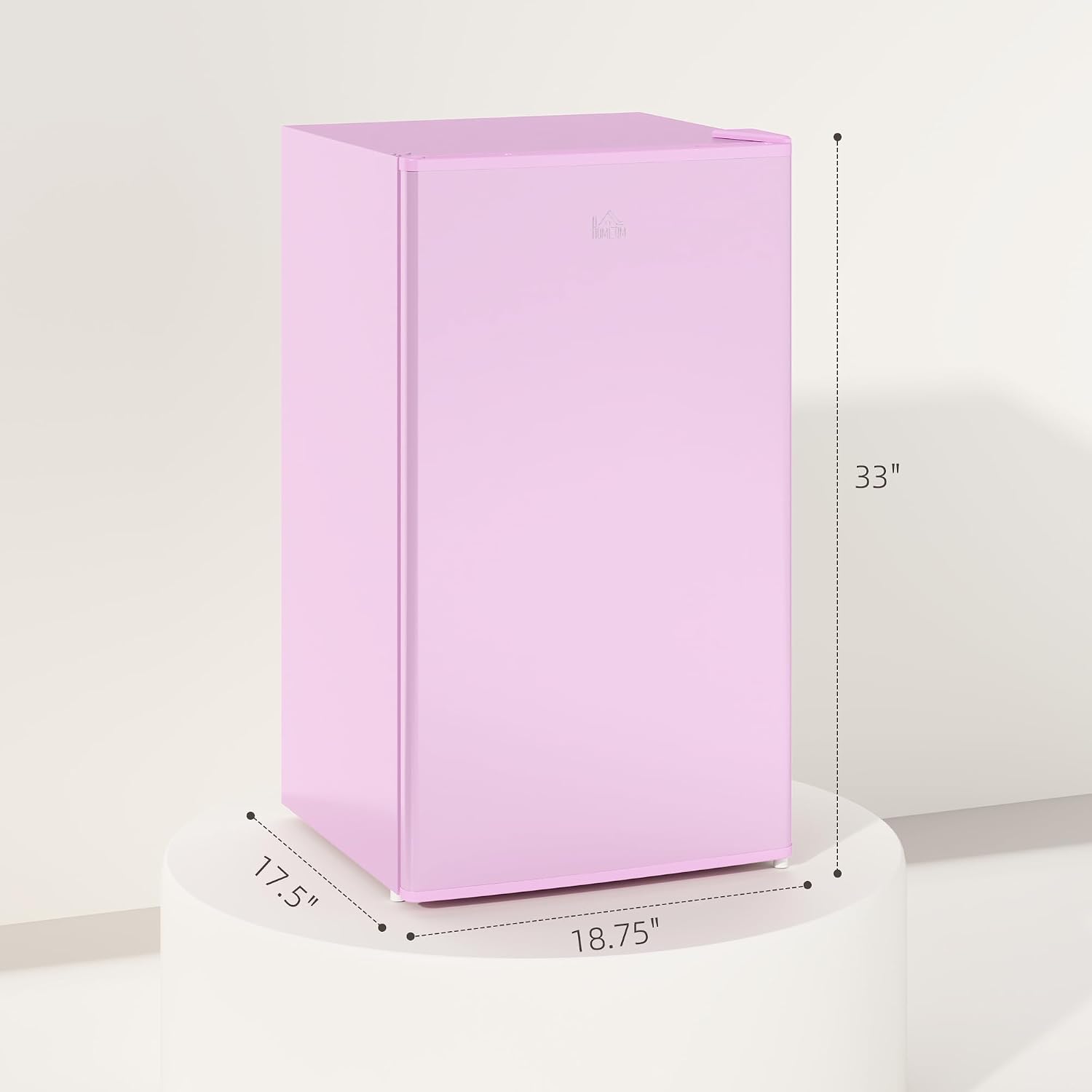 HOMCOM 3.2 Cu.Ft Mini Fridge with Freezer, Compact Refrigerator with Adjustable Thermostat, Shelf and Single Reversible Door for Bedroom, Dorm, Home Office, Energy Efficient, Pink