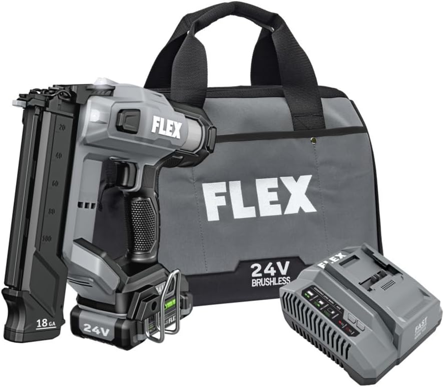 FLEX 24V Brushless Cordless 18 Gauge Brad Nailer Kit, Zero Ramp-up, 3 Nails/Sec, Light-Duty Decorative Trim, Drives 5/8' to 2-1/8', Lightweight w/ 2.5Ah Battery & 160W Fast Charger - FX4331-1A
