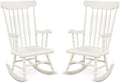 Giantex Outdoor Wood Rocking Chair Set of 2 - Patio Rocking Chair with Rubber Wood Frame, Slat Back, Outside & Indoor Rocker for Garden, Poolside, Balcony, Backyard, Lawn, Front Porch Rocker, White