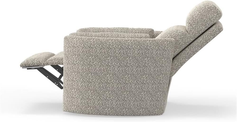 Pemberly Row Contemporary Fabric Swivel Glider Recliner in White with USB Charging Ports and 2 Comfort Pillows for Living Room