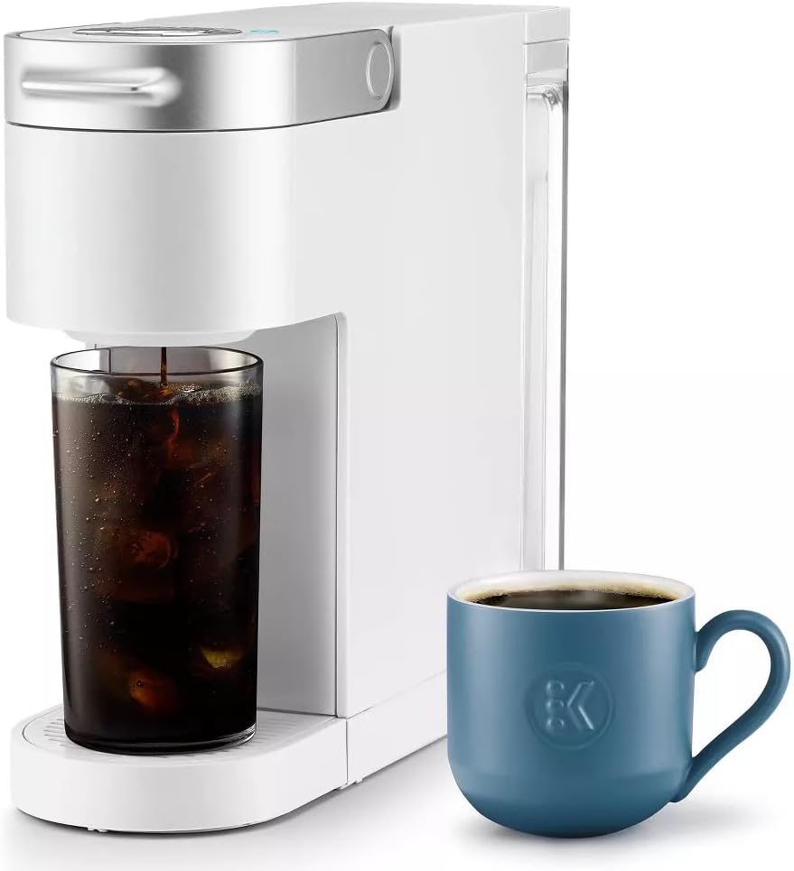 K-Iced Plus Single-Serve Coffee Maker & Espresso Machine - Brews Iced & Hot Coffee, Compact Design, Fits Travel Mugs, 46 oz Removable Water Reservoir, Auto Shut-Off, KCup Compatible, White