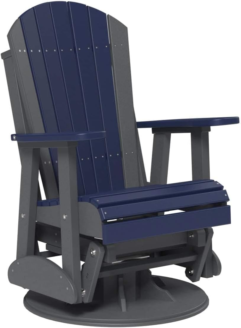 LuxCraft 2' Adirondack Outdoor Swivel Glider Chair, Patio Gliding Rocker, Swiveling Glider Rocking Chair for Outside (Patriot Blue/Slate)
