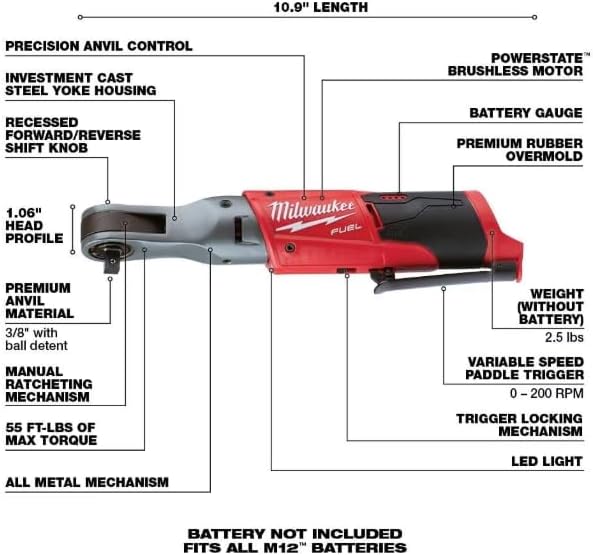 Milwaukee 2557-20 M12 Fuel 3/8' Ratchet (Bare Tool)