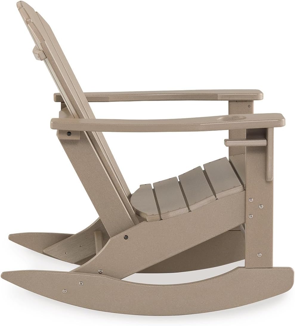 Signature Design by Ashley Sundown Treasure Cottage Weather Resistant Outdoor Rocking Chair with 1 Cup Holder, Light Brown