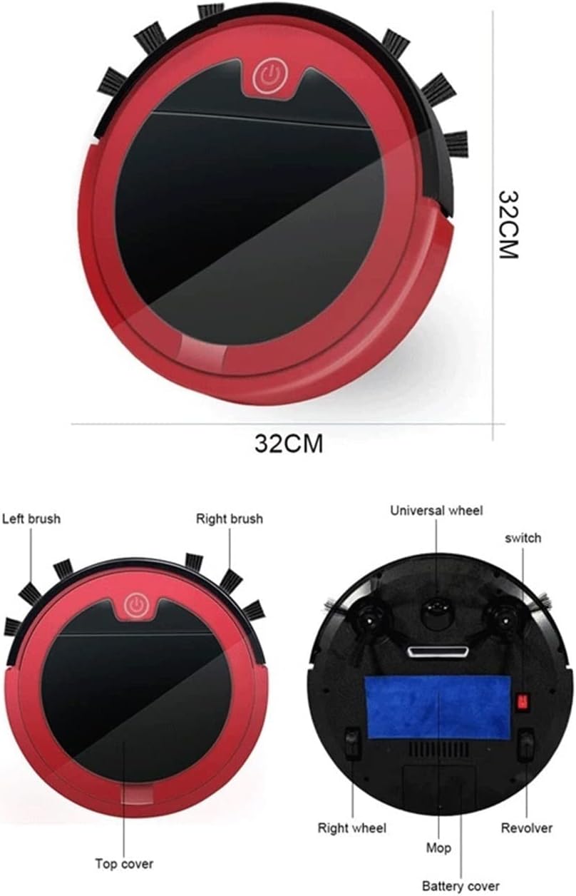 Robot Vacuum, 2800PA Robotic Vacuum Cleaner (Slim) Max Strong Suction, Quiet Multiple Cleaning Modes, Self-Charging Vacuum, for Pet Hair, Hard Floor (Color : Black+Red)