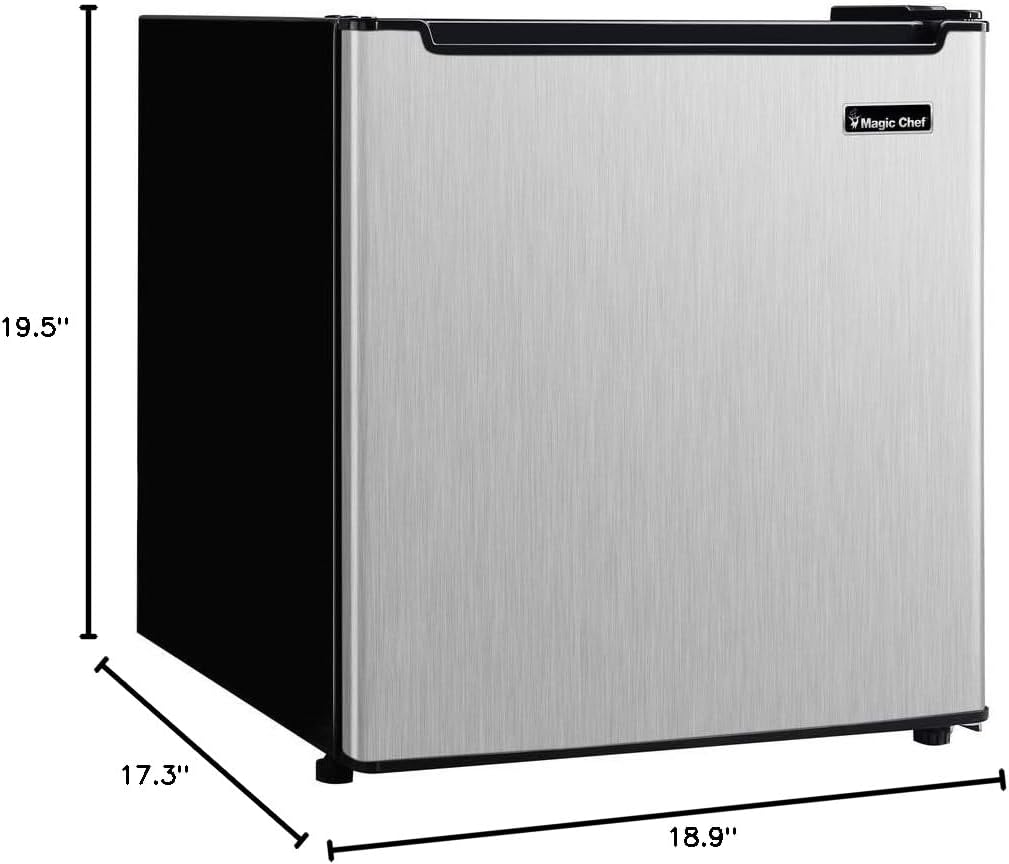 Magic Chef 1.7-cu. ft. Mini Fridge in Stainless Steel, Small Compact All Refrigerator with No Freezer for Bedroom, Apartment, Dorm Room, Office