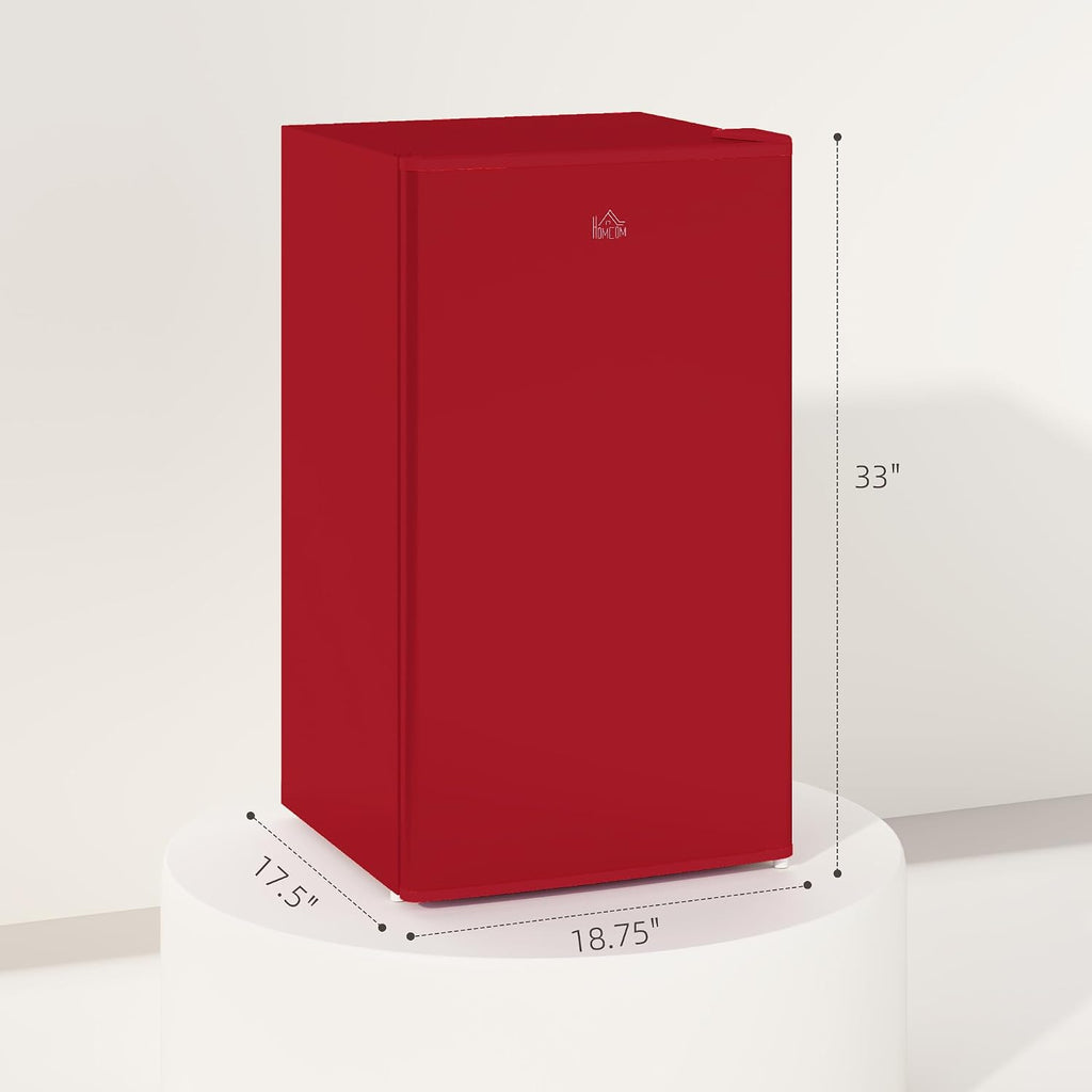 HOMCOM 3.2 Cu.Ft Mini Fridge with Freezer, Compact Refrigerator with Adjustable Thermostat, Shelf and Single Reversible Door for Bedroom, Dorm, Home Office, Energy Efficient, Red