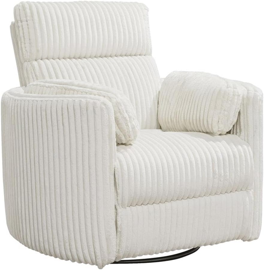 Pemberly Row Contemporary Fabric Swivel Glider Recliner in Ivory with USB Charging Ports and 2 Comfort Pillows for Living Room