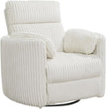 Pemberly Row Contemporary Fabric Swivel Glider Recliner in Ivory with USB Charging Ports and 2 Comfort Pillows for Living Room