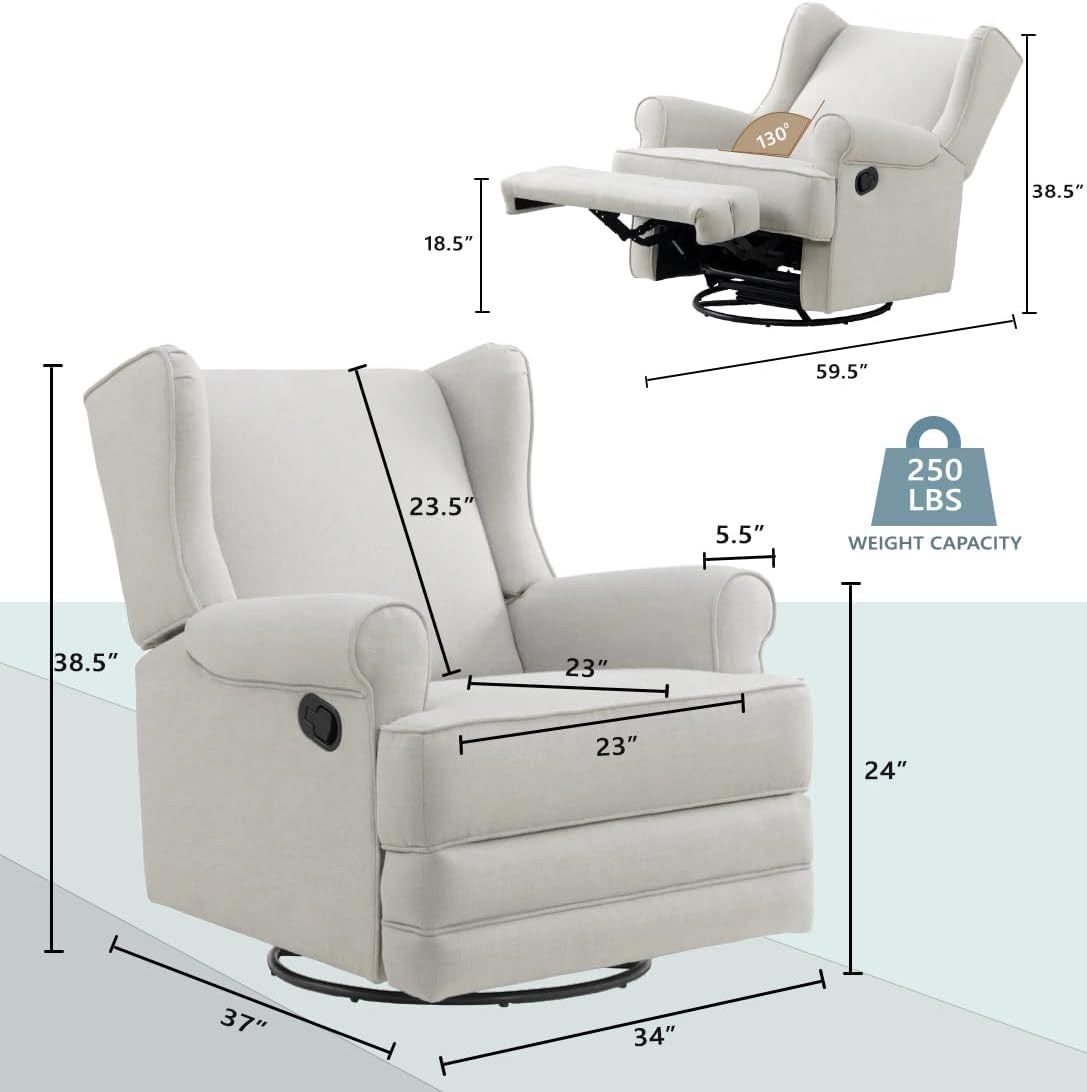 Oxford Baby Teegan Upholstered Swivel Glider & Recliner Nursery Chair, Sand