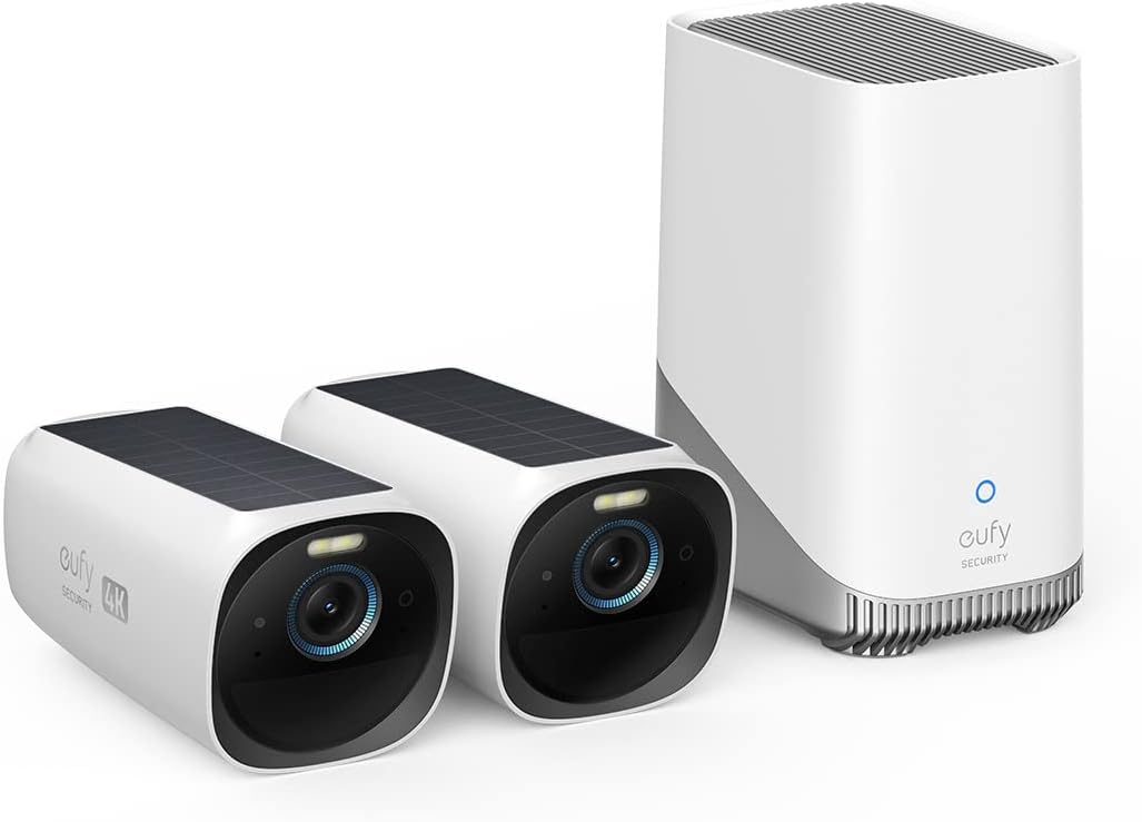 eufy Security S330 eufyCam 3 2-Cam Kit, Security Camera Outdoor Wireless, 4K Camera with Solar Panel, Forever Power, Face Recognition AI, Expandable Local Storage up to 16TB, No Monthly Fee (Renewed)