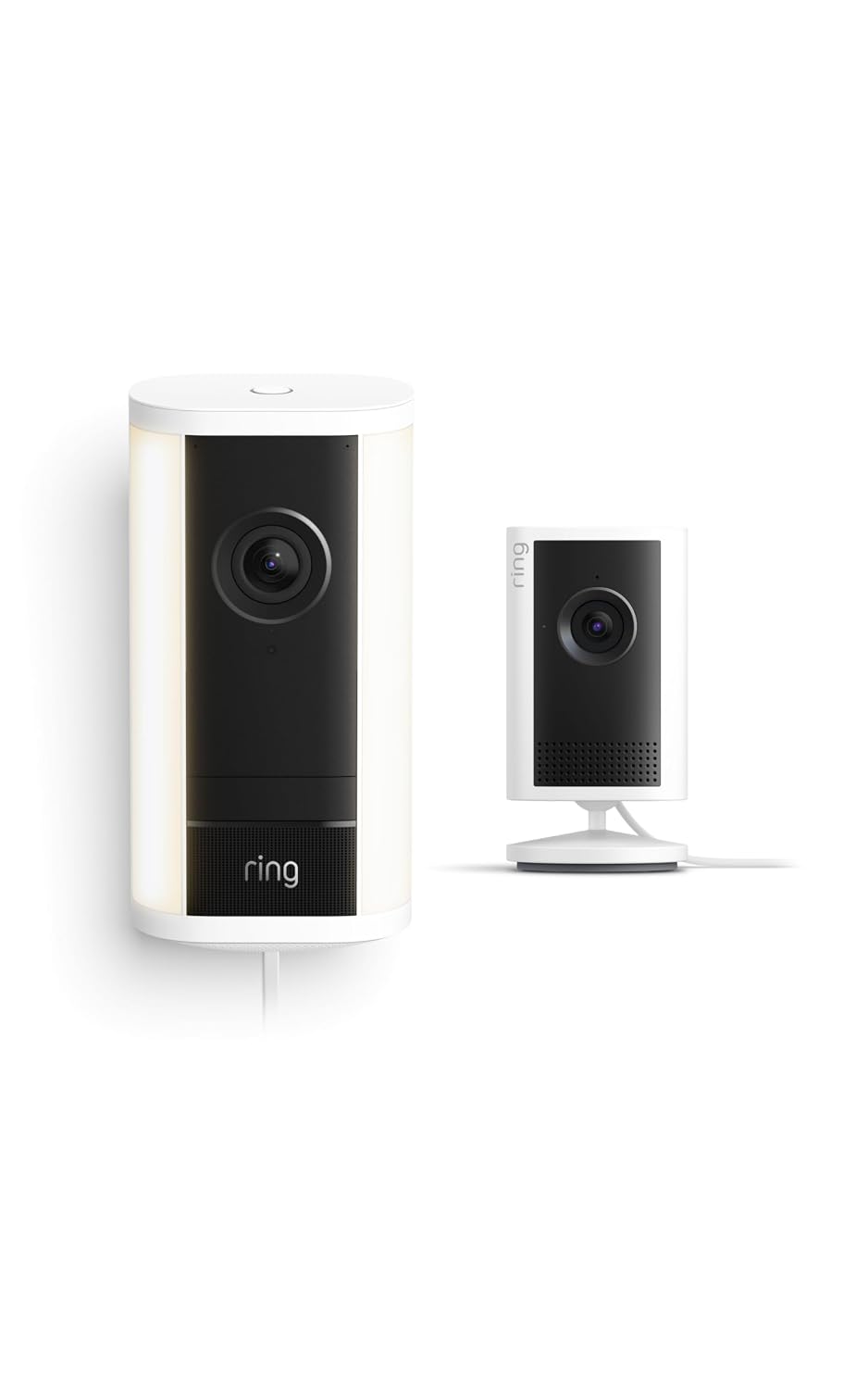 Ring Spotlight Cam Pro, Plug-In (Newest Model), White with Indoor Cam Plus (Newest Model), White