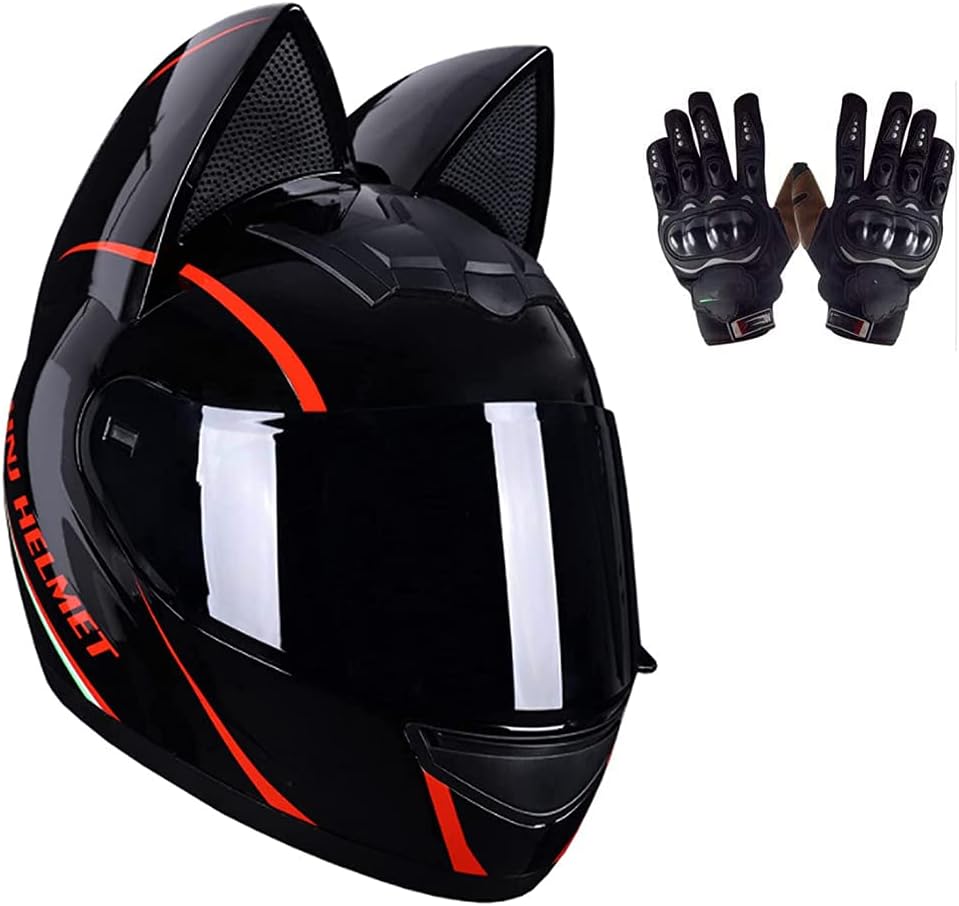 Personalized Motorcycle Cat Ears Helmet - Adult Modular Full Face for Men and Women, Cool Street Electric Scooter Motocross, All Season Locomotive, DOT Certified