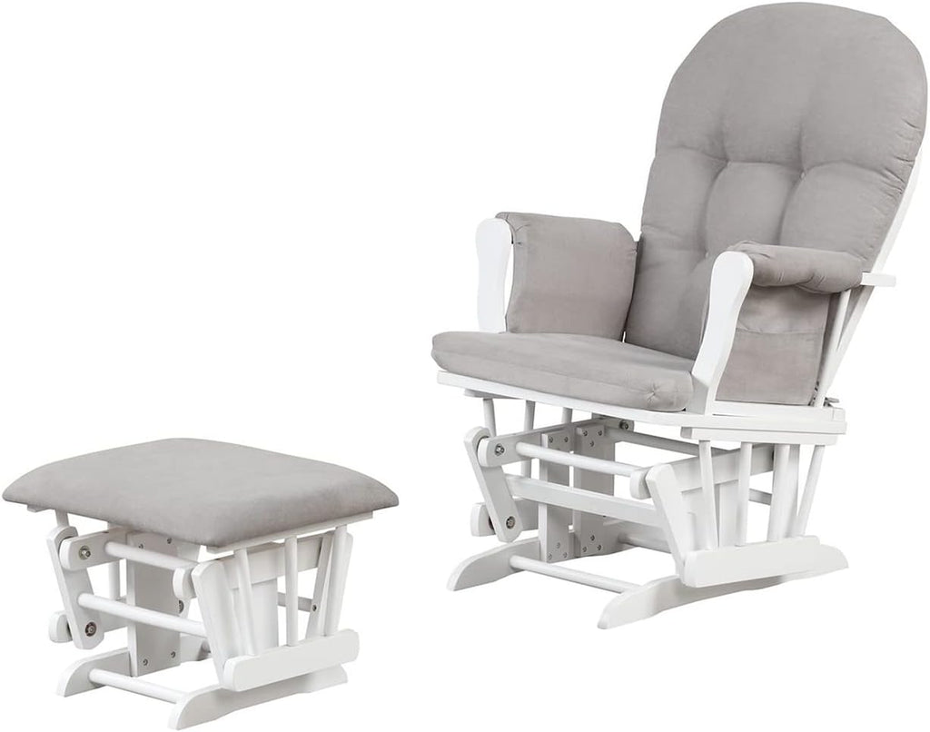 Angel Line Grayson Glider and Ottoman, White w/Gray Cushion