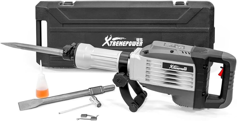 XtremepowerUS 3600W Electric Demolition Jack Hammer with 2 Chisel Bits (Flat & Point) – Construction Concrete Breaker Punch Drill DIY Floor Drill with Case