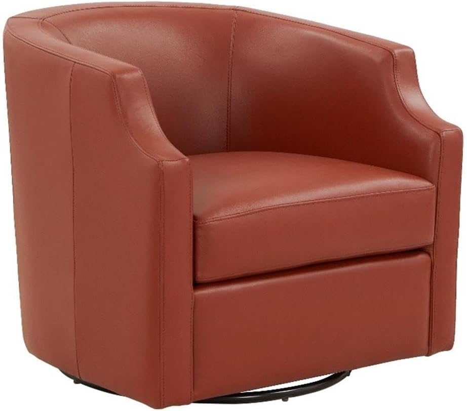 Erenson Caramel Top Grain Leather Swivel Glider Barrel Chair