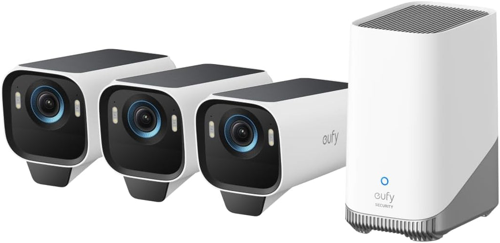 eufy Security eufyCam S3 Pro 3-Cam Kit, Solar Camera Outdoor Wireless, MaxColor Night Vision, 4K Security Camera with Solar Panel, Face Recognition AI, Local Storage, No Monthly Fee (Renewed)
