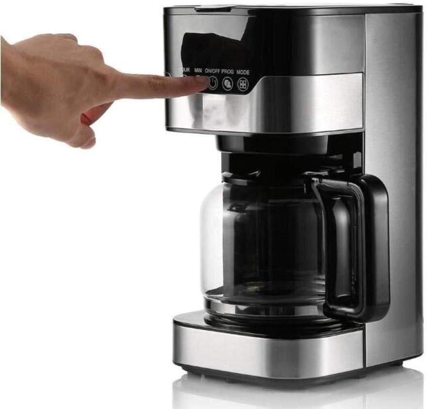 Coffee Machine Coffee Machines Drip Type Filter Coffee Pot Automatic Tea Maker Tea Machine with Glass Pot 1.5L Large Capacity Clock Anti-Drip Coffee Pot, Black