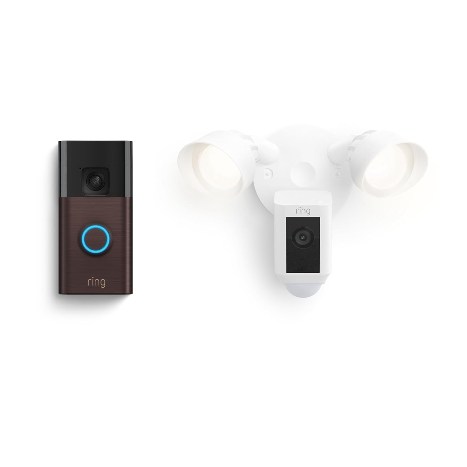Ring Battery Doorbell with Ring Floodlight Cam Wired Plus (White)