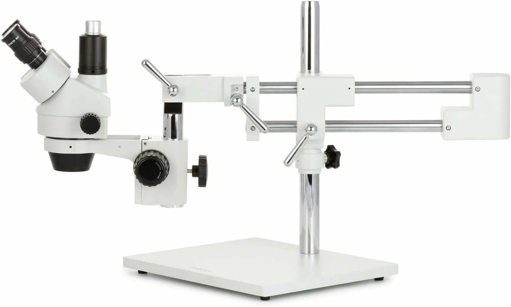 AmScope - 3.5X-90X Simul-Focal Stereo Zoom Microscope on Dual Arm Boom Stand with 144-LED Ring Light - SM-4TPZ-144