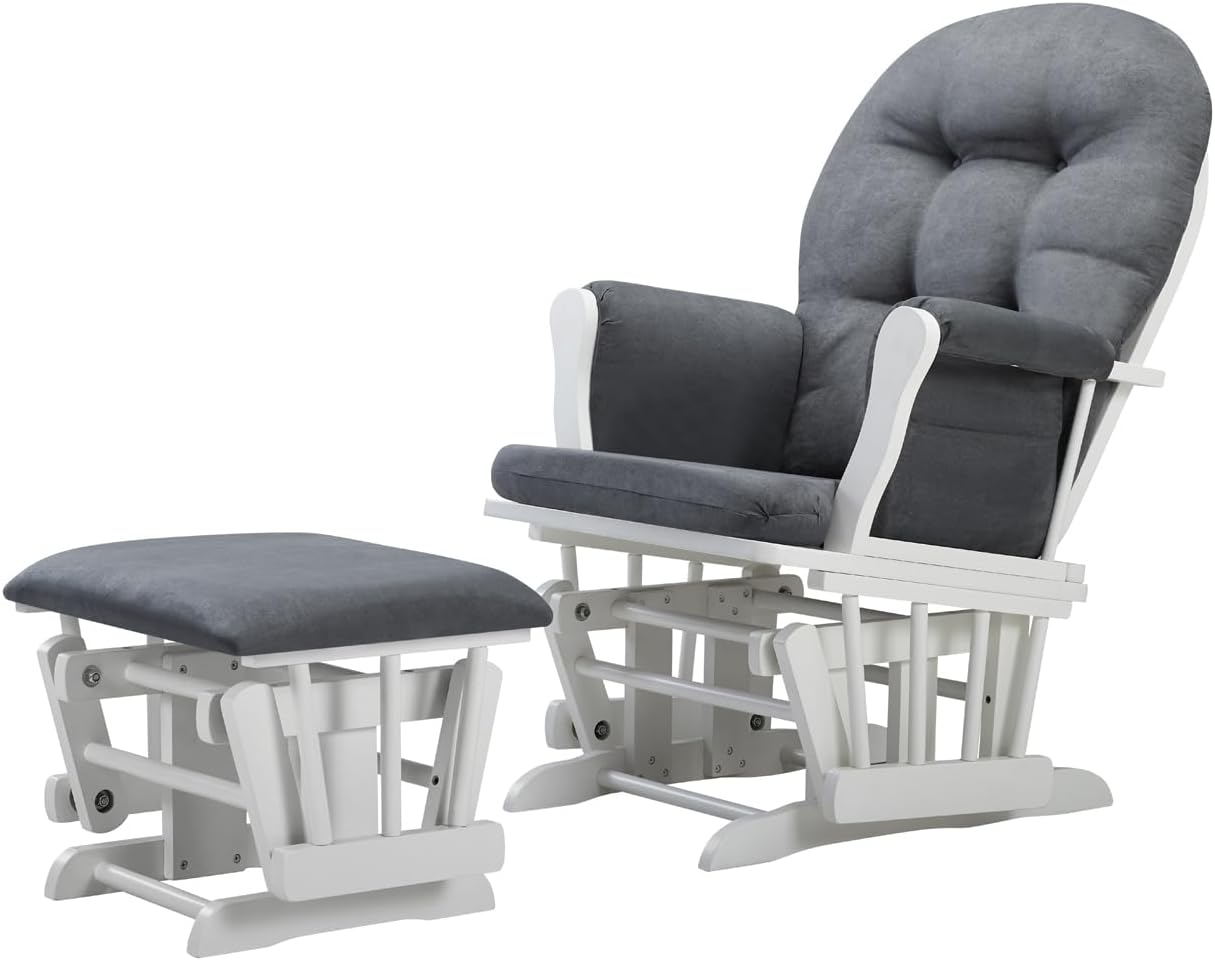 Angel Line Grayson Glider and Ottoman, White w/Dark Gray Cushion