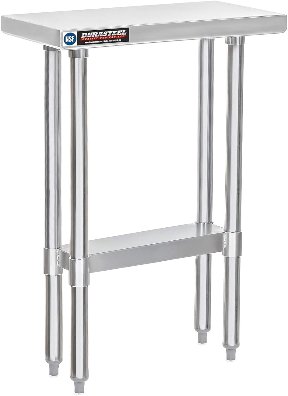 DuraSteel 24x12 Stainless Steel Work Table - NSF Commercial Prep Metal Table - Outdoor Pizza Oven Stand w/Under Shelf - Kitchen Island Laundry Utility Garage Microwave Stand Large Rolling Storage Cart