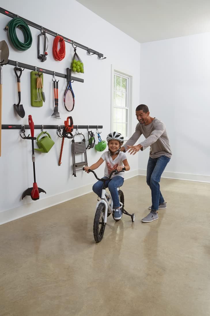 Rubbermaid 24-Piece FastTrack Garage Wall-Mounted Storage Kit, 6 Rails and 18 Hooks, Black, for Home/House/Tool/Sports/Equipment/Utility Purposes