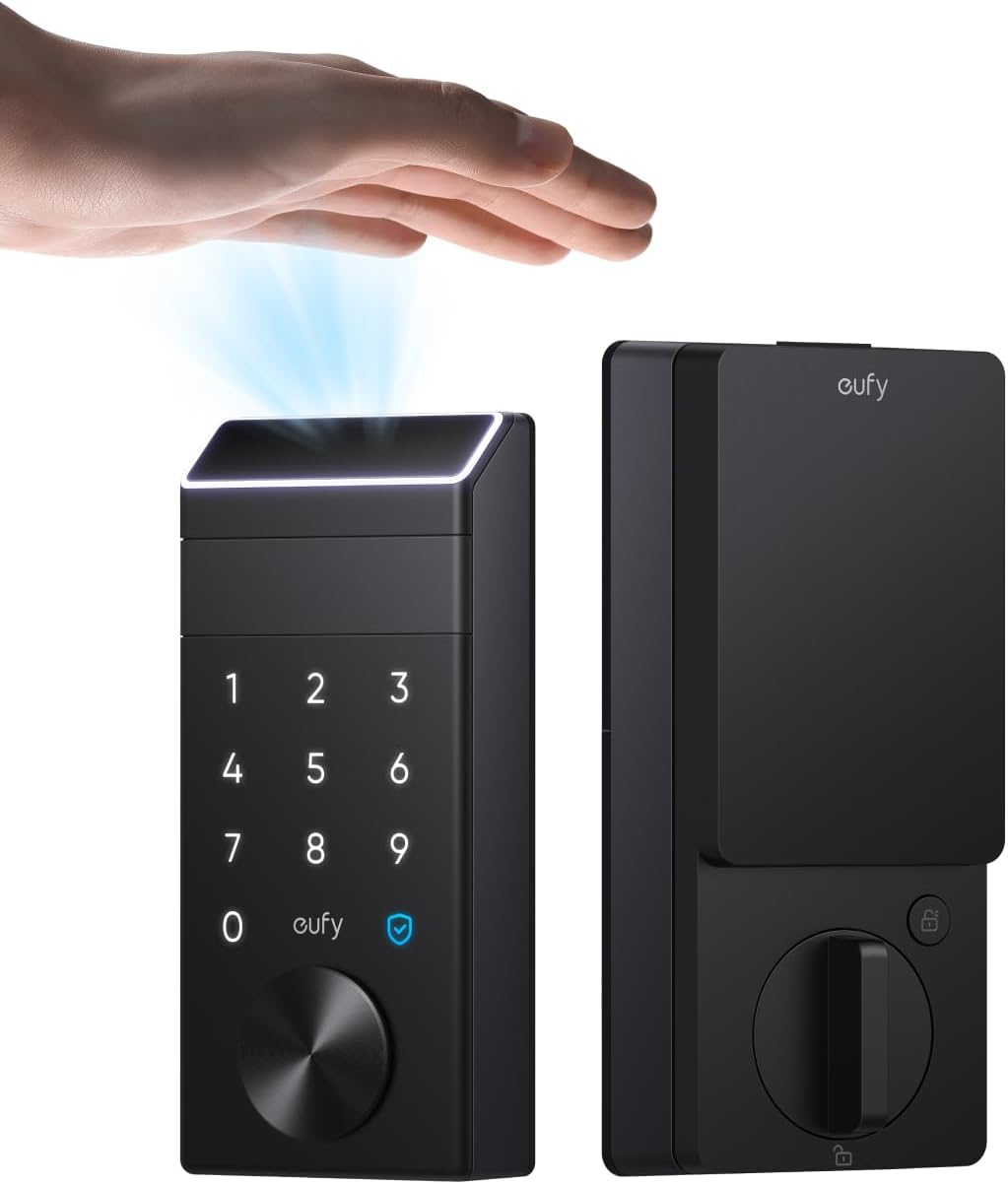 eufy Security Smart Lock FamiLock E34 with Palm Vein Recognition, Keyless Entry Door Lock for Front Door, Wi-Fi Keypad Deadbolt, ANSI/BHMA Grade 1, Auto Lock, IP65 Waterproof, No Monthly Fee
